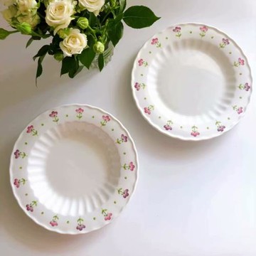 雜置社韓式粉紫花朵立體波浪型甜品碟色拉盤早餐碟深盤