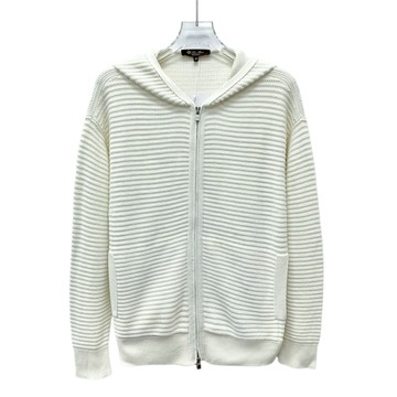 (XL) lora piana質感針織真絲連帽白色外套