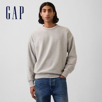 【GAP】寬鬆版毛圈布大學T-淺麻灰(912700)