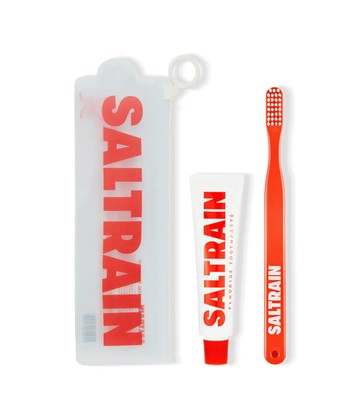 SALTRAIN 低氟淨護灰鹽牙膏牙刷旅行組- 紅 (30g)