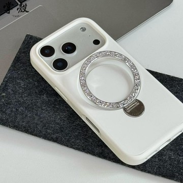 象牙白360旋轉一體閃鑽支架手機殼 適用iPhone 18 17 13 14 15 16 Pro Max 手機殼