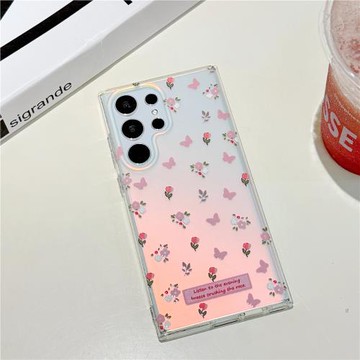 小清新蝴蝶碎花適用三星s24ultra手機殼新款鐳射主題殼s23u防摔galaxys22+保護套a55專用殼保護殼s25u外殼女