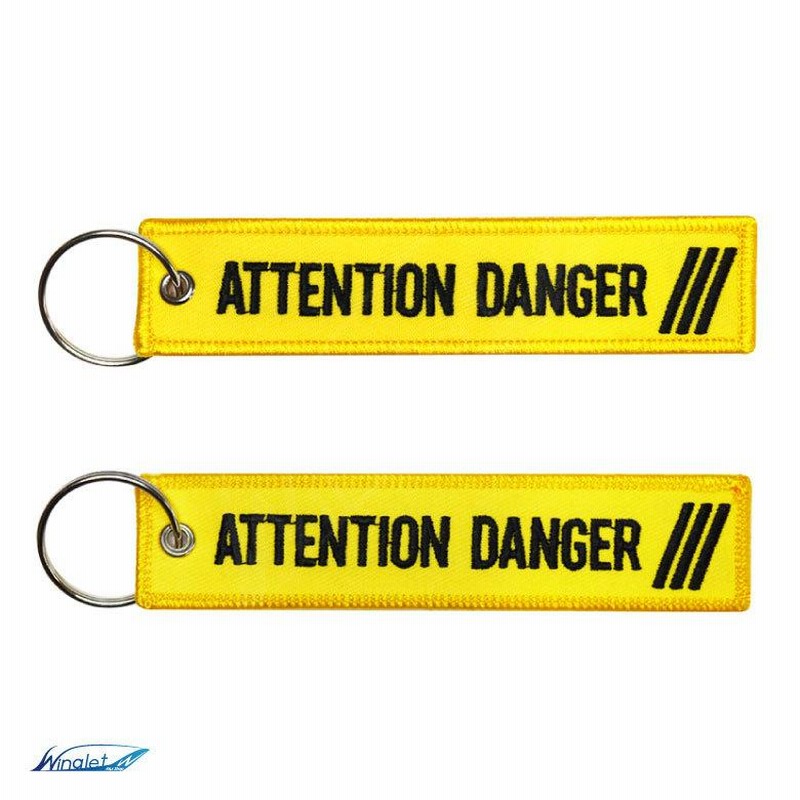 ATTENTION DANGER キーチェーン カラー イエロー 1個 刺繍