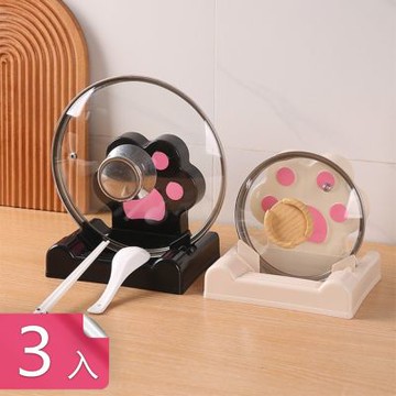 【荷生活】貓掌造型穩固帶接水槽鍋蓋置物架 多槽位可隔油瀝水廚具收納架-3入組