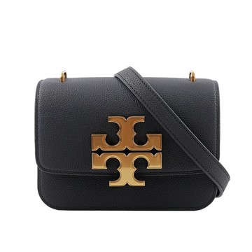 TORY BURCH Eleanor 荔枝皮革大標誌翻蓋小款二用包(黑色)