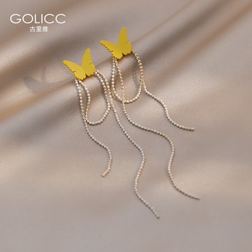 蝴蝶流蘇耳環女925銀針長款高級感輕奢2021年新款潮顯臉瘦的耳釘