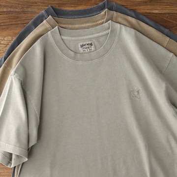 260g重磅水洗做舊t恤純棉美式復古刺繡體恤衫寬松落肩短袖男夏季