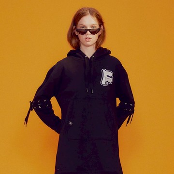 【女款】 袖綁帶連帽洋裝 / 黑色