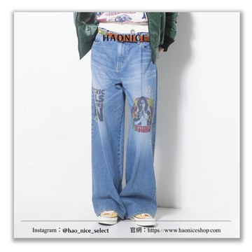 【HAO NICE】100%正品 HYSTERIC GLAMOUR 日本潮牌水洗刺繡丹寧寬鬆長褲 牛仔褲