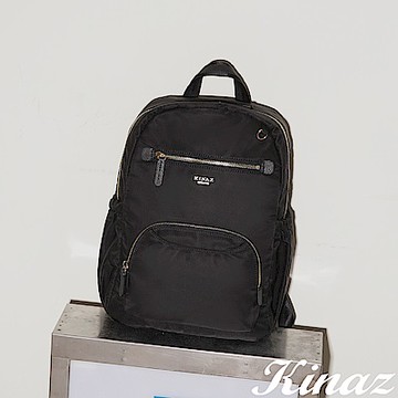 KINAZ 多層多袋輕量防潑水尼龍手提後背包-極光黑-企鵝系列