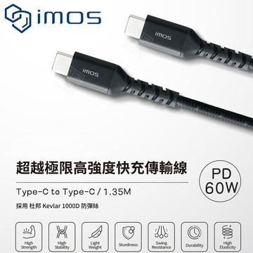 imos 60W PD 充電線 Type-C USB-C CtoC 數據線 傳輸線 快充線 閃充線