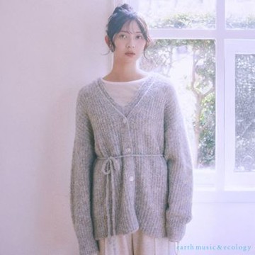 〚earth music〛金蔥混紗感綁帶V領開襟針織罩衫