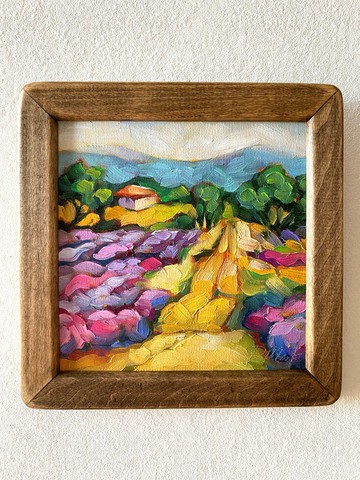 薰衣草田繪畫托斯卡納原創藝術風景油畫厚塗小幅藝術品 8x8 托斯