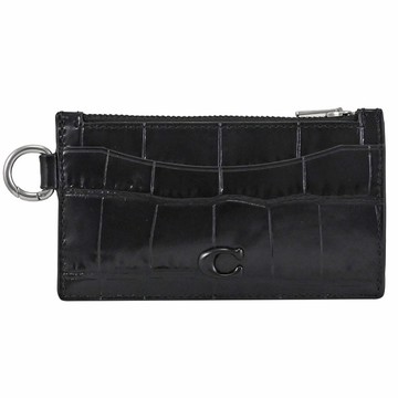 COACH CW433 經典C LOGO鱷魚壓紋扁式卡片零錢包.黑