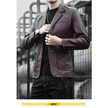 品牌男裝加絨真皮皮衣大碼海寧綿羊皮夾克翻領西裝單排扣外套帥氣