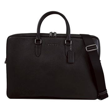 COACH CCF59 金屬LOGO荔枝皮革手提斜背兩用公事包.黑