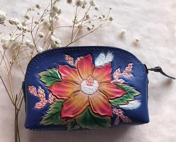 皮雕零錢包 - 花卉