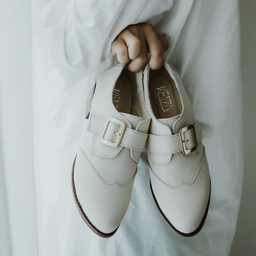 四公分魔鬼氈牛津木跟真皮踝靴 | 裸粉 | 台灣真皮手工鞋MIT