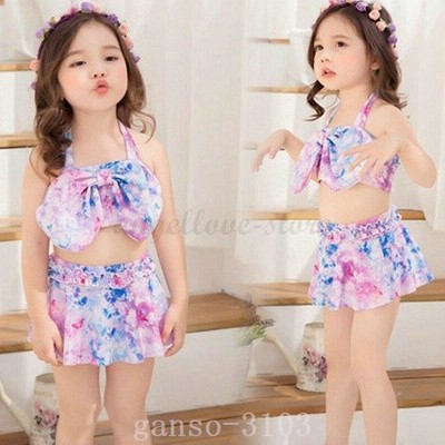 子供水着女の子ビキニセパレート水着フラワー3点セットSMLXL2XL