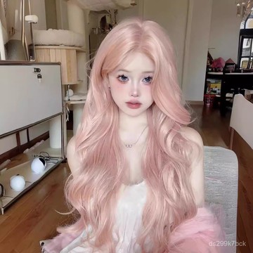 KEKE💗假髮女rose玫瑰粉長髮 中分八字劉海大波浪長捲髮 網紅lolita全頭套 透氣 逼真 新款 輕薄 修顔