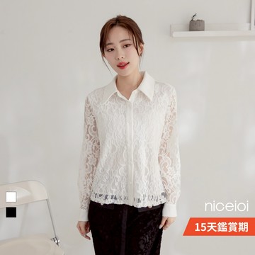 niceioi【特惠】職場時尚 OL穿搭 上班穿搭 2色 [熟女鏤空絨面蕾絲雕花襯衫上衣] 女裝 5I531002