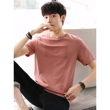 短袖t恤男士夏季新款韓版潮流寬松圓領印花上衣服繡花半袖體恤男