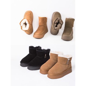 烈兒LRKS「皮毛一體雪地靴」牛反絨羊毛皮毛一體高幫雪地靴XZB109