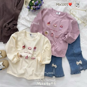 🌈✨mix1001 美味😋的甜品派對印圖上衣 ✨兒童草莓蛋糕🍰甜甜圈印圖上衣5-17