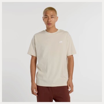 【NEW BALANCE】NB 短袖上衣 素T 運動 休閒 美規 男 米白 MT41509TWF