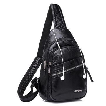 2024新款PU軟皮休閑胸包多功能男女復古腰包斜挎旅行時尚百搭背包