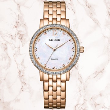 CITIZEN星辰 LADY S系列 白蝶貝 晶鑽腕錶 新年禮物 推薦 送禮 31.2mm / EL3108-53D