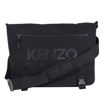 KENZO 5SA308 品牌LOGO尼龍翻蓋大款斜背包/郵差包.黑