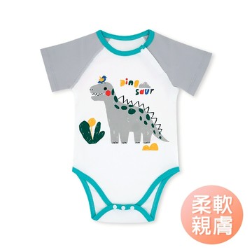 Muslintree包屁衣 恐龍小鳥 連身衣 新生兒無骨縫制包屁衣 寶寶包屁衣 嬰兒短袖 寶寶短袖 和尚服 -雪倫小舖