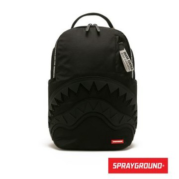 SPRAYGROUND-文字造型拉鍊鋸齒鯊大容量後背包-黑色
