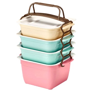 cimelax Jumbo Cook 迷你四層餐盒 1組 便攜多層分隔午餐盒  黃色 + 藍綠色 + 粉紅色