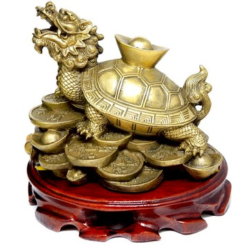 【吉祥開運坊】【背元寶銅龍龜 大型 附木座 旺財 事業運 防口舌 龍龜背元寶】開光擇日