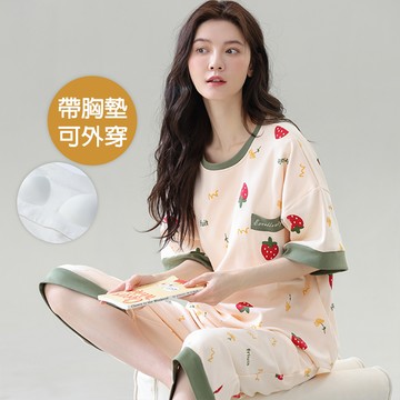 【韓國K.W.】KQN4448韓國百搭風格有胸墊居家睡衣(睡衣/睡裙/家居服/涼感睡衣/連身睡衣)