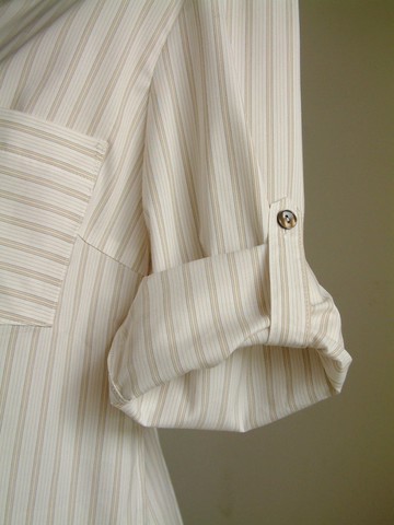 長版襯衫-棕白條紋