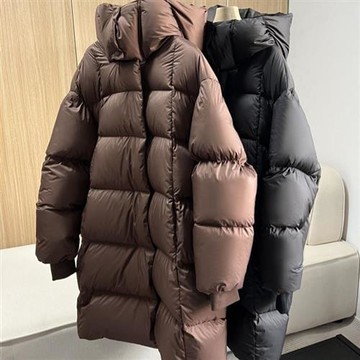 【米蘭精品】羽絨外套鴨絨夾克-90%含絨連帽加厚泡芙款過膝女外套2色74ia44