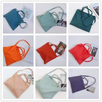 三帶橫款純色斜挎手提帆布包棉麻環保布袋文藝清新簡約原宿風日系