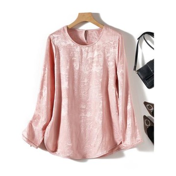 淡粉色醋酸絲提花襯衫女春夏新款國風盤扣長袖上衣小個子襯衣小衫
