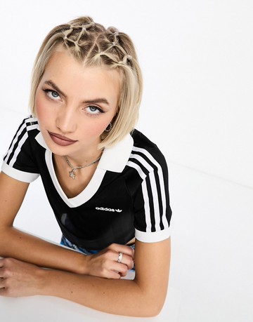 adidas Originals soccer crop top in black