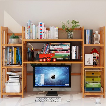 書架簡易桌上桌面學生用書桌收納置物架多層實木小書架竹桌上小型