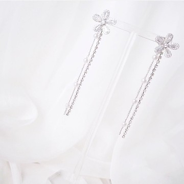 生日禮物 優雅 花花 流蘇 閃石 耳環 耳夾 客製化 定制 新娘耳環