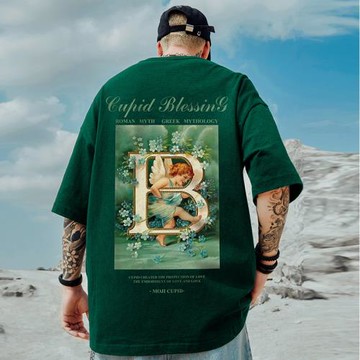 高街潮牌寬松T恤胖子短袖男加肥加大五分袖純棉國潮大碼男裝夏季