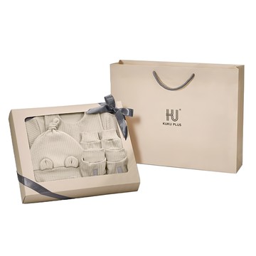 ku.ku duckbill 酷咕鴨 plus竹纖羅紋兔裝禮盒 新生兒 彌月 竹纖材質 親膚透氣  1入  暖調杏  F