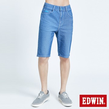 EDWIN 男裝 加大碼 JERSEYS 超透氣寬丹寧迦績短褲-拔淺藍