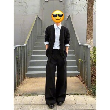 張凌赫同款黑色褶皺西褲男款人夫感何蘇葉穿搭垂感寬松闊腿休閑褲