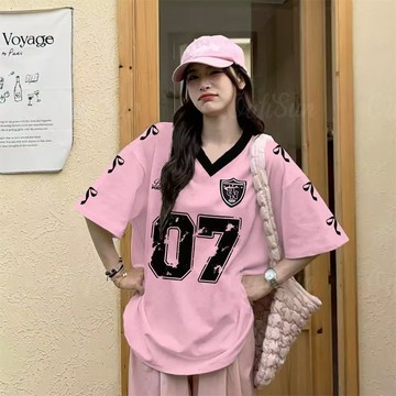S-6XL 大尺碼 百搭復古球衣風短袖上衣女 寬鬆上衣 長版上衣 網眼 透氣上衣 正韓上衣 短袖T恤 大尺碼上衣 夏