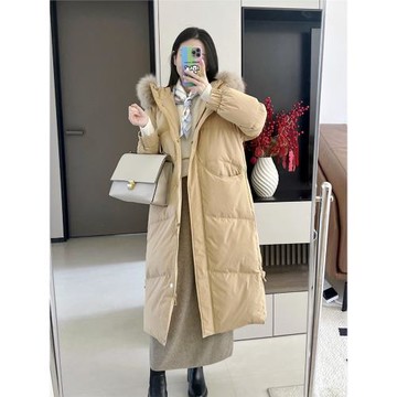 網紅款大毛領羽絨服女中長款過膝2025冬季新款韓版加厚中國結外套